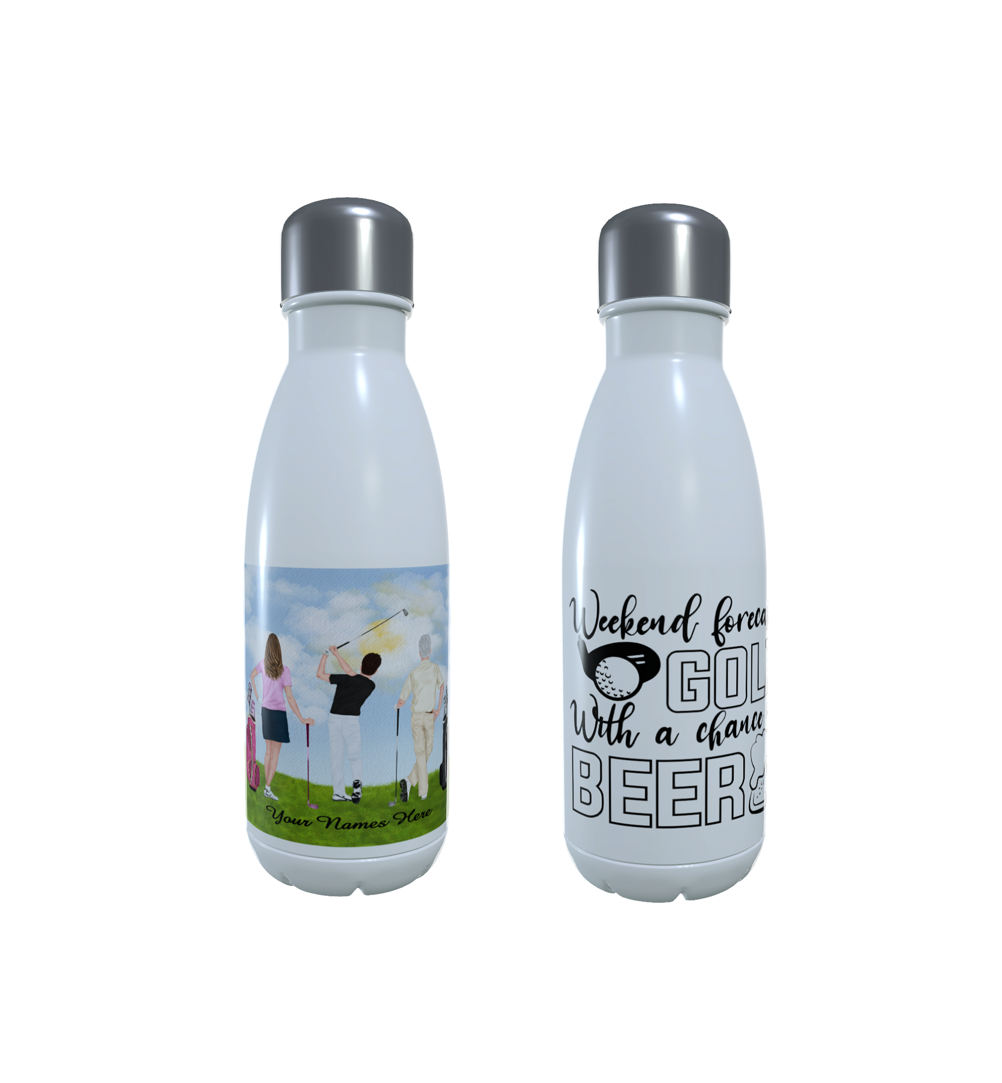 Golf Friends Custom Water Bottle, Personalised Water Bottle